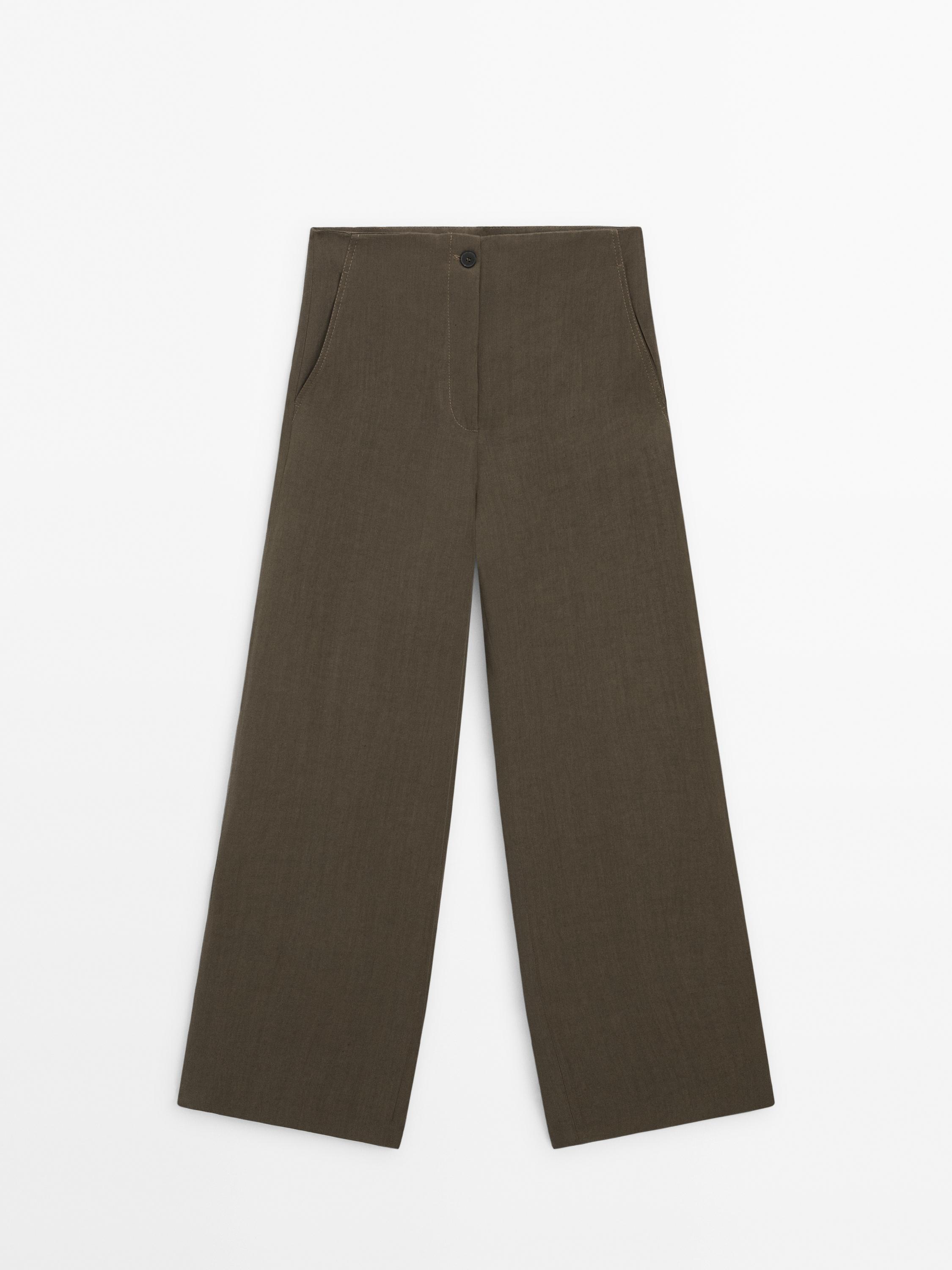 Darted suit trousers with satin waistband - Studio - Black | ZARA 