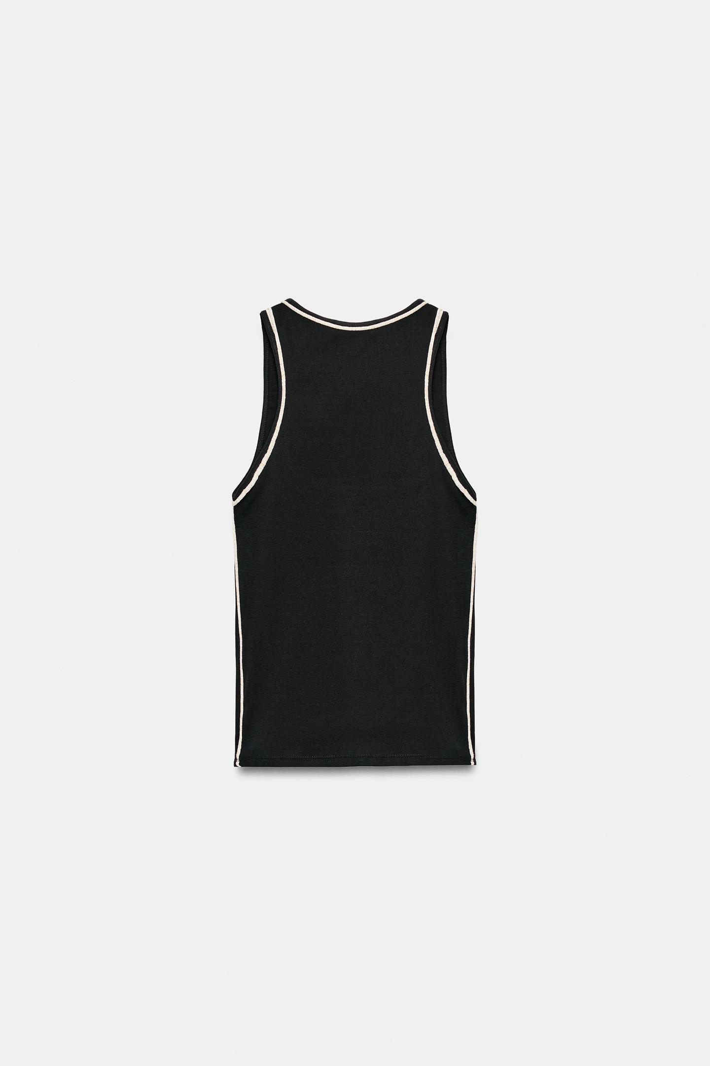 Женский топ Zara Contrast Trim Top, цвет: Чёрный — фото 7