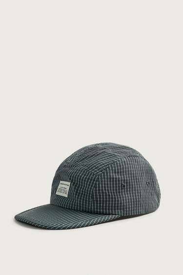 Zara CHECKED FLAT BRIM CAP - Green