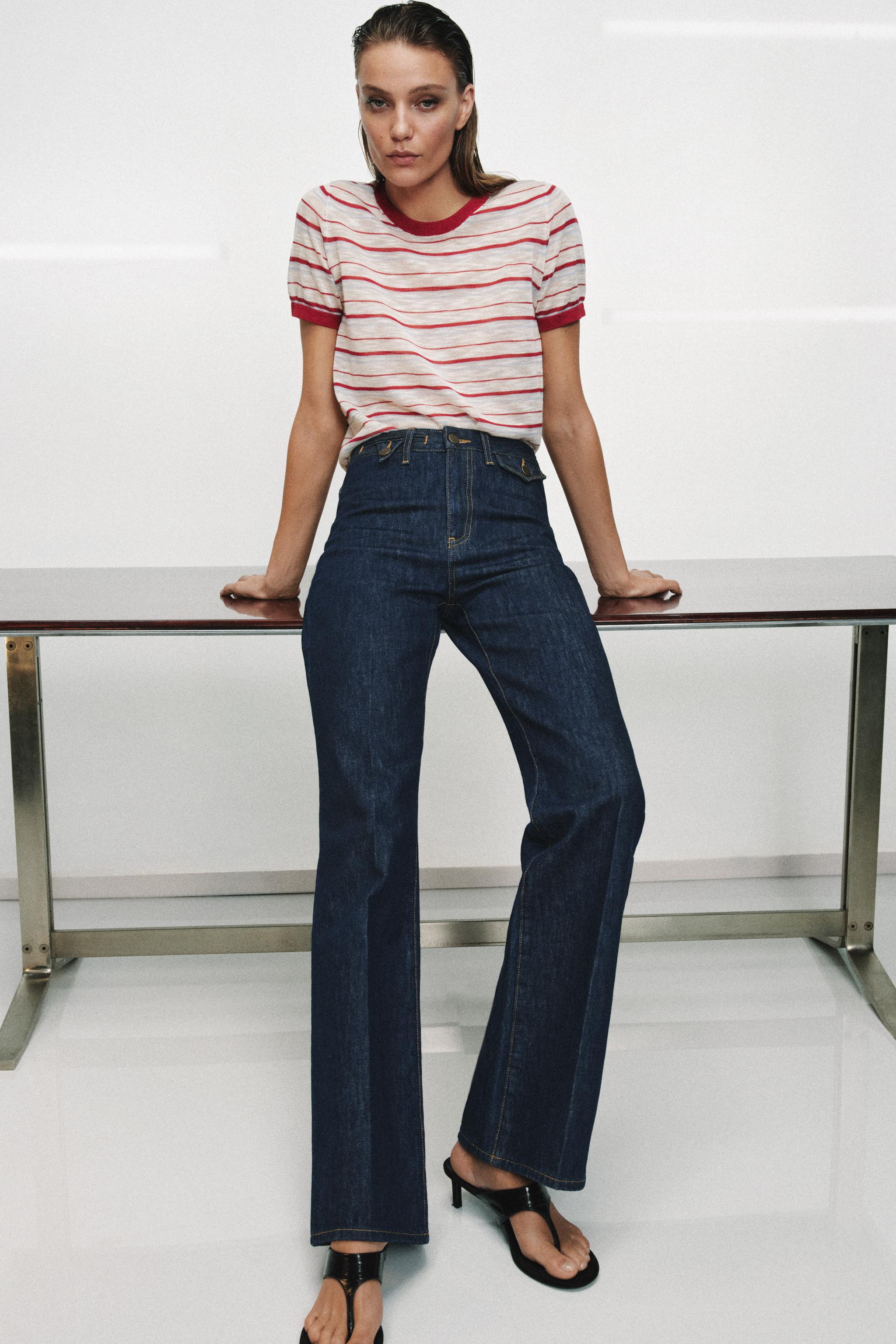 STRIPED KNIT SHORT SLEEVE TOP - Multicolored | ZARA Canada