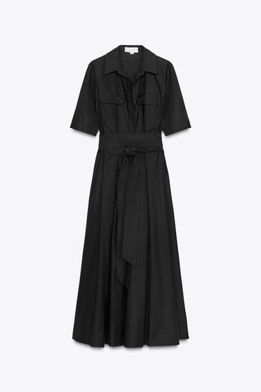ROBE MIDI EN POPELINE ZW COLLECTION - Noir de Zara