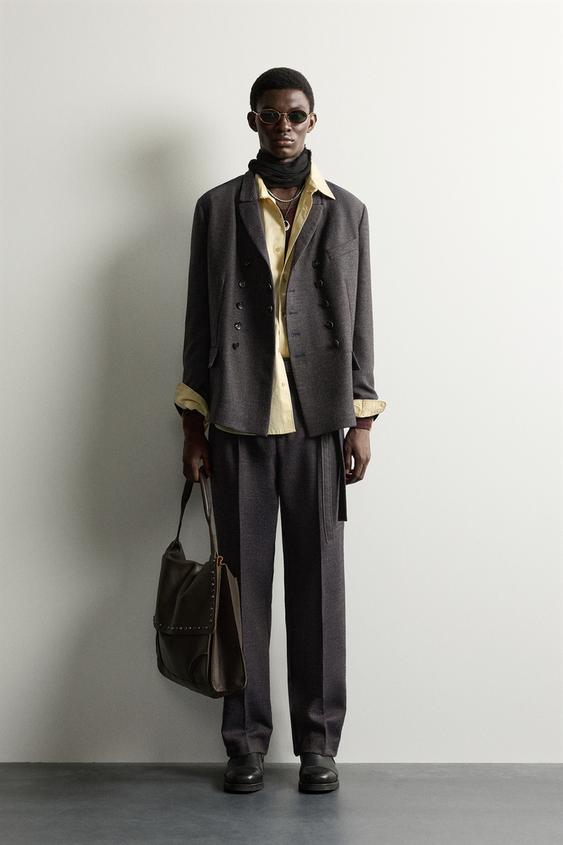 BLAZER CRUZADA TRAJE ESTRUCTURA MEZCLA LANA - Marrón de Zara - Imagen 0