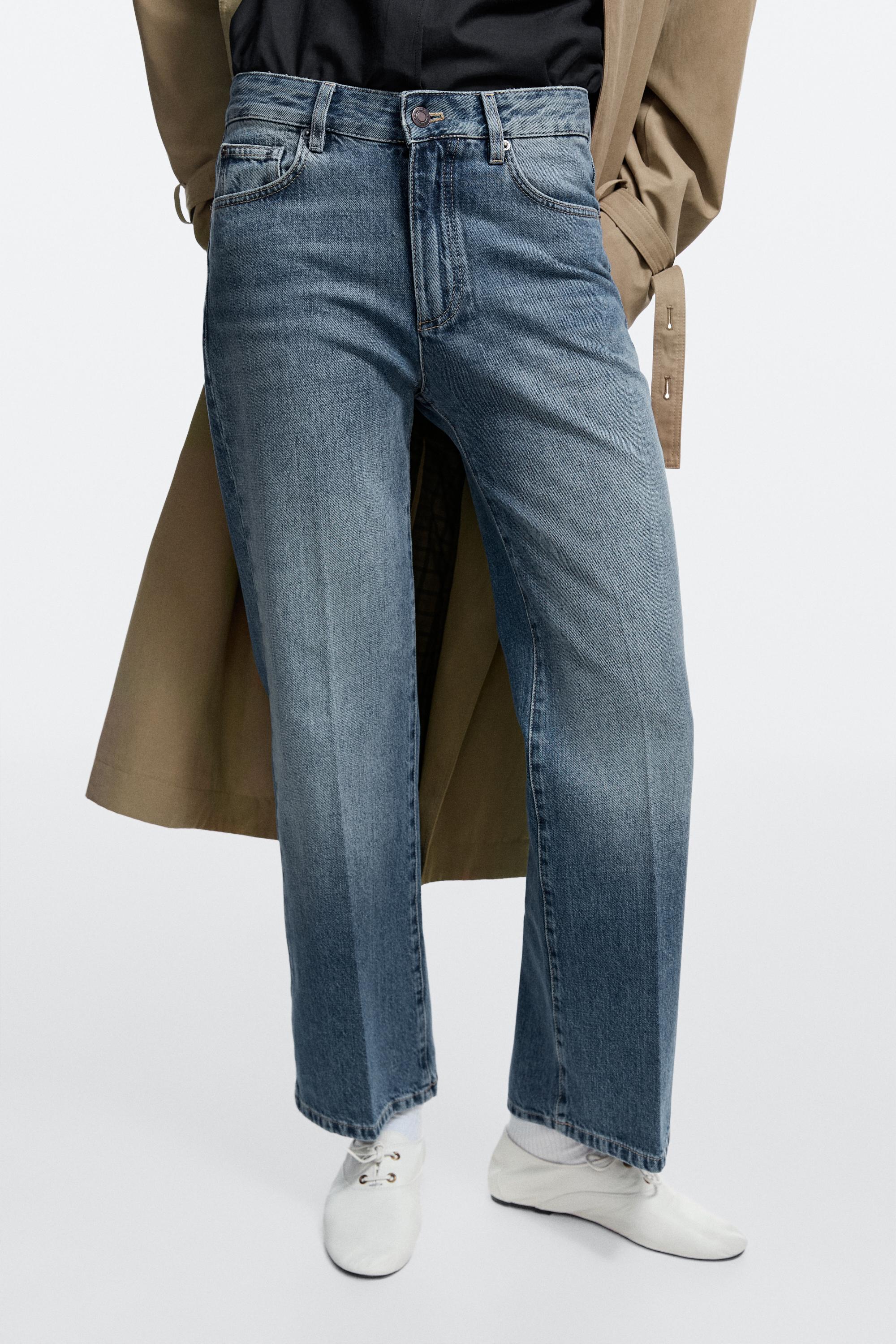 Mid-waist cropped flare fit jeans — Mid-blue