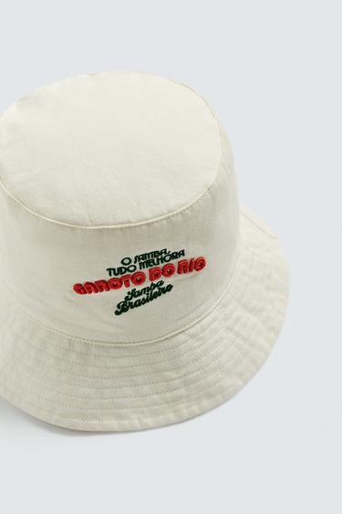 CONTRAST EMBROIDERY BUCKET HAT - Ecru by Zara - Image 5