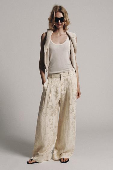 ZW COLLECTION JACQUARD LINEN BLEND TROUSERS - Ecru by Zara