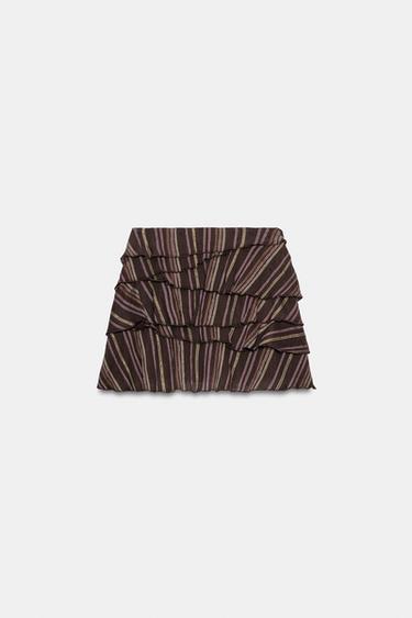 METALLIC THREAD STRIPED SKORT - Brown by Zara