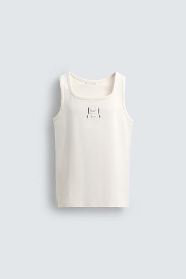 LABEL TANK T-SHIRT - Light beige by Zara - Image 6