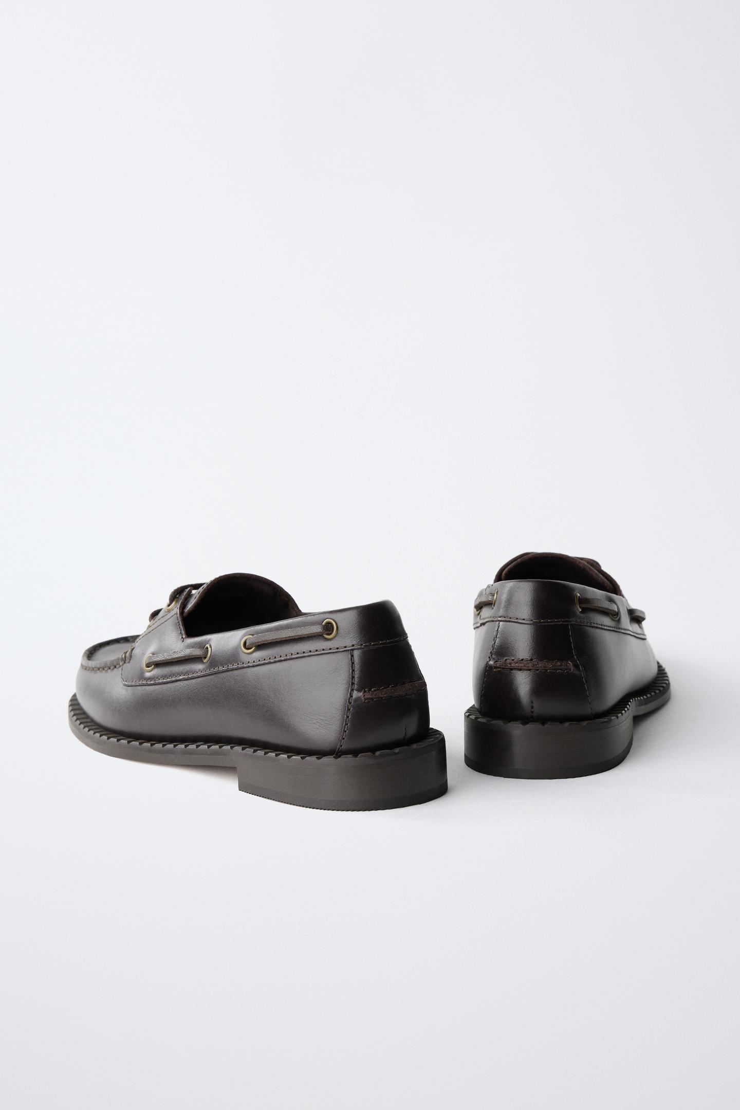 Детские туфли Zara Leather Boat, цвет: Тёмно-бордовый — фото 5