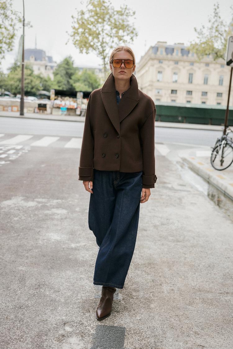 MANTEAU COURT CROISÉ Marron ZARA France