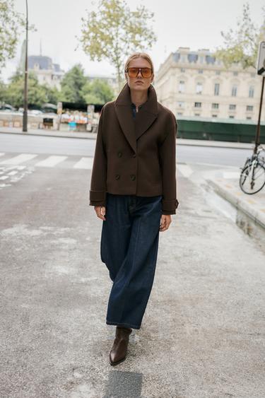 Zara DOUBLE-BREASTED SHORT COAT - Brown