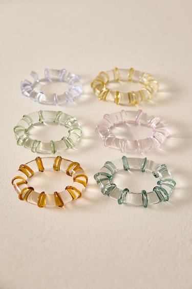SET OF GLASS NAPKIN RINGS (SET OF 6) - Greens by Zara