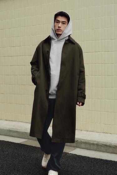 Zara 可拆式絎縫內襯風衣 - 灰綠色