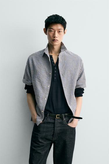 ÁO SƠ MI KẺ CA RÔ DỆT NỔI - Xanh dương/Trắng từ Zara