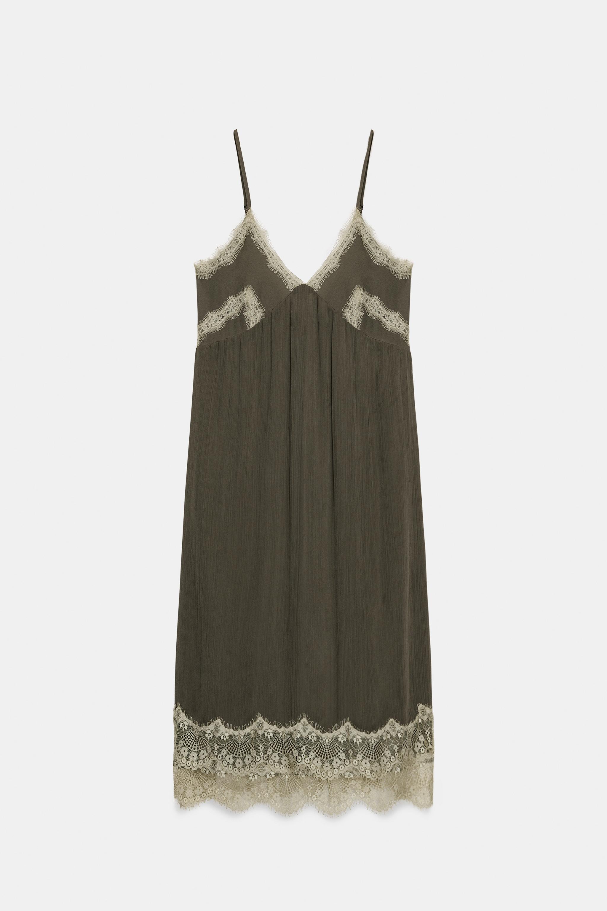 LACE SLIP DRESS - Ecru / Khaki | ZARA United States LACE SLIP DRESS - Ecru / Khaki | ZARA United States