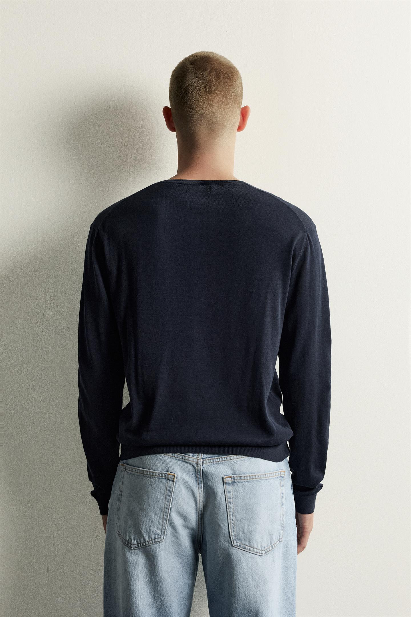Мужская футболка Zara Knit Henley, цвет: Тёмно-синий — фото 3