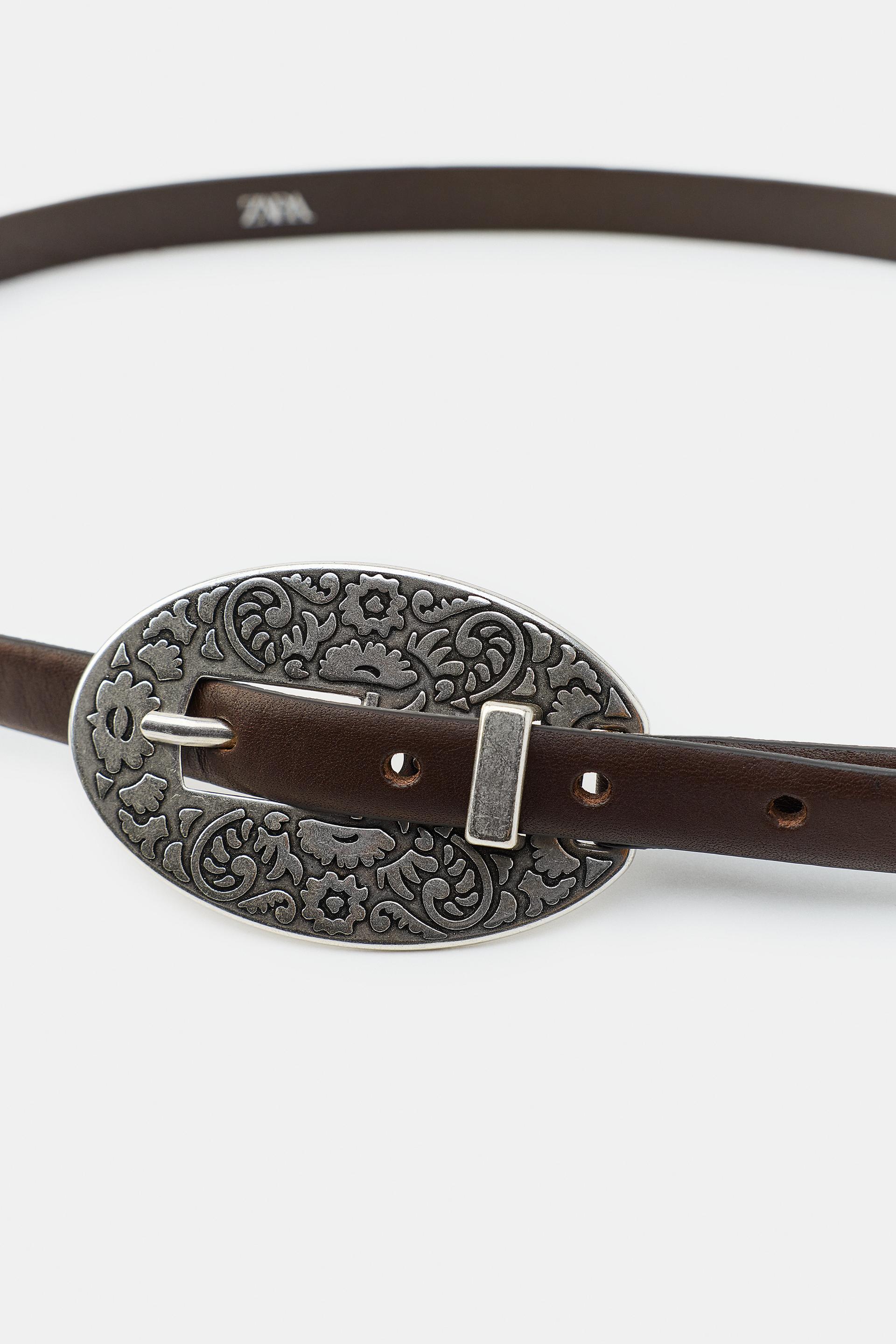 100% LEATHER BELT WITH ENGRAVED BUCKLE — صورة 3