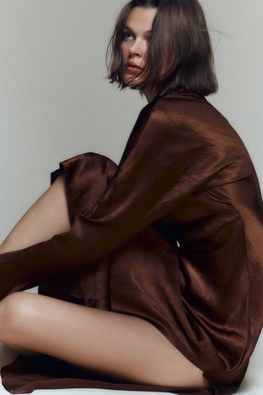 CRUMPLED PLEATED MIDI DRESS - Zara-ს Brown