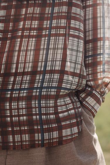LIMITED EDITION FLOWING CHECK SHIRT - Ecru / Maroon by Zara - Image 4