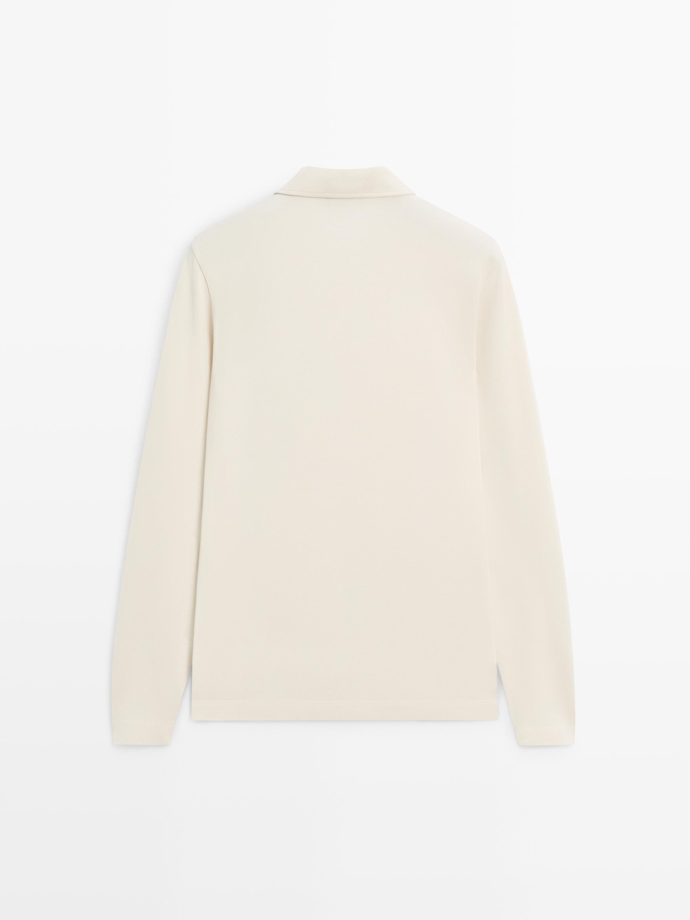 Long sleeve mercerised cotton piqué polo shirt