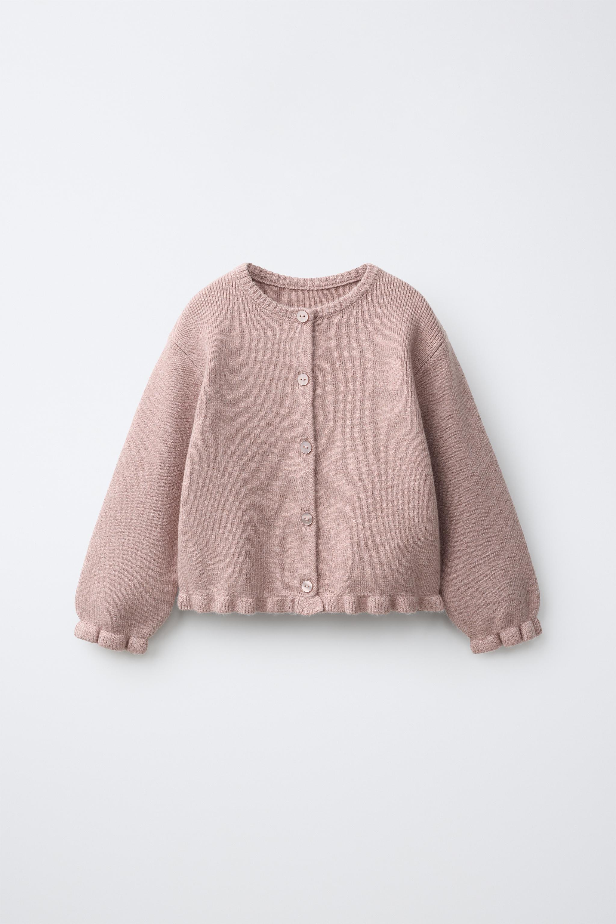 RUFFLED KNIT CARDIGAN — Pink marl