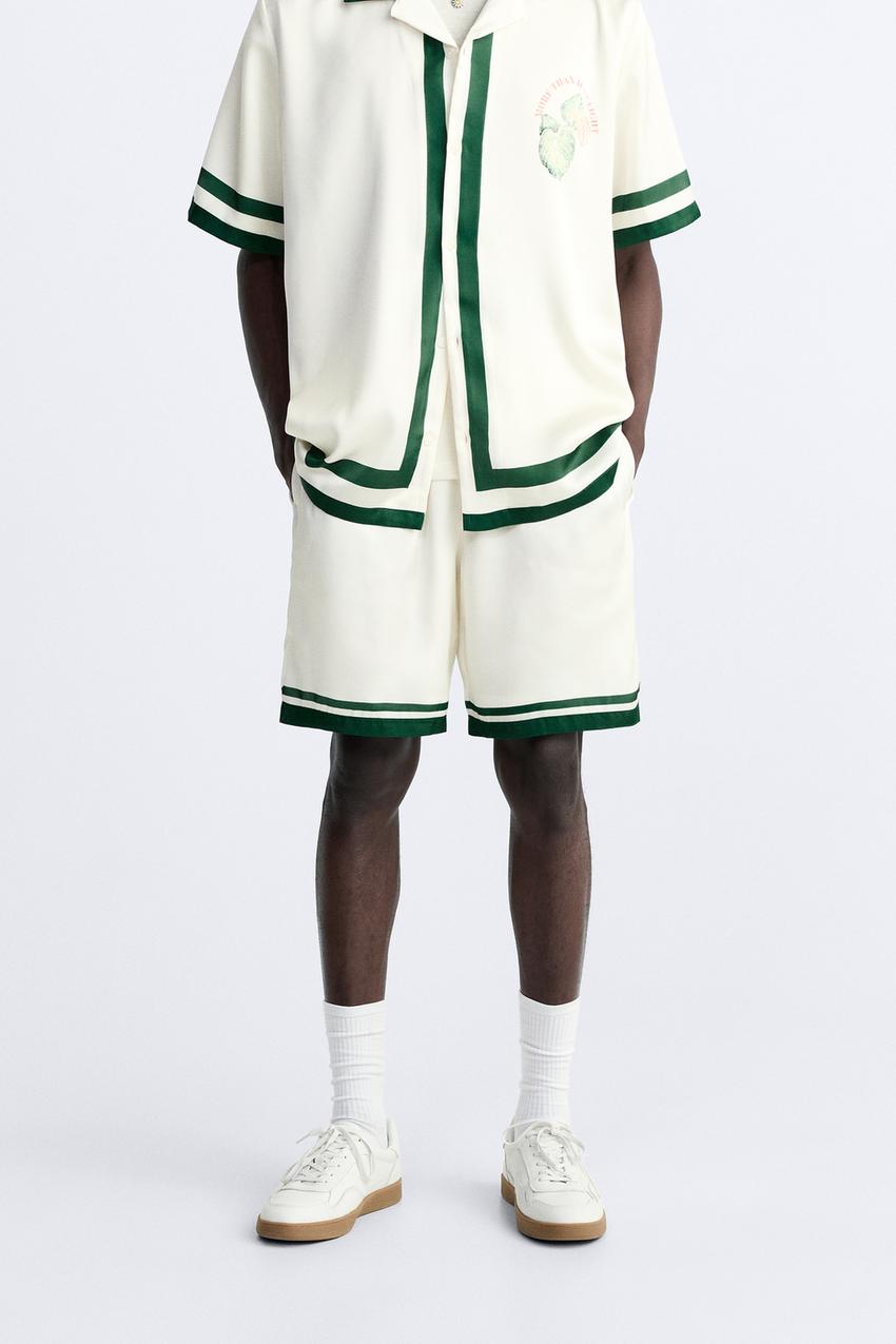 コントラスト サテンバミューダパンツ - グリーン | ZARA Japan / 日本 