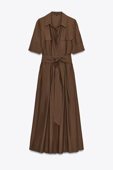 ZW COLLECTION POPLIN DRESS - Brown by Zara - Image 6