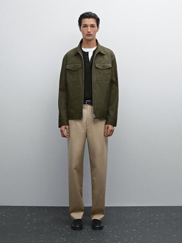 Zara Cotton jacket with pocket details - Dark khaki - Image 0