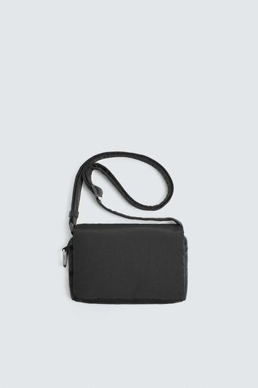 Zara FLAP NYLON CROSSBODY BAG - Black