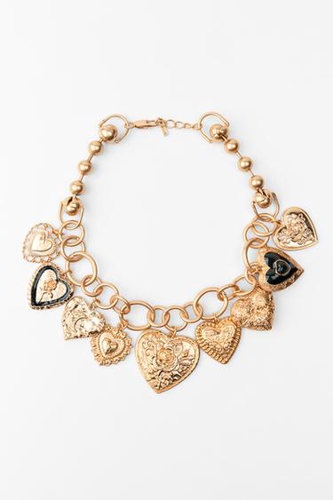 NECKLACE WITH HEART CHARMS - Golden by Zara