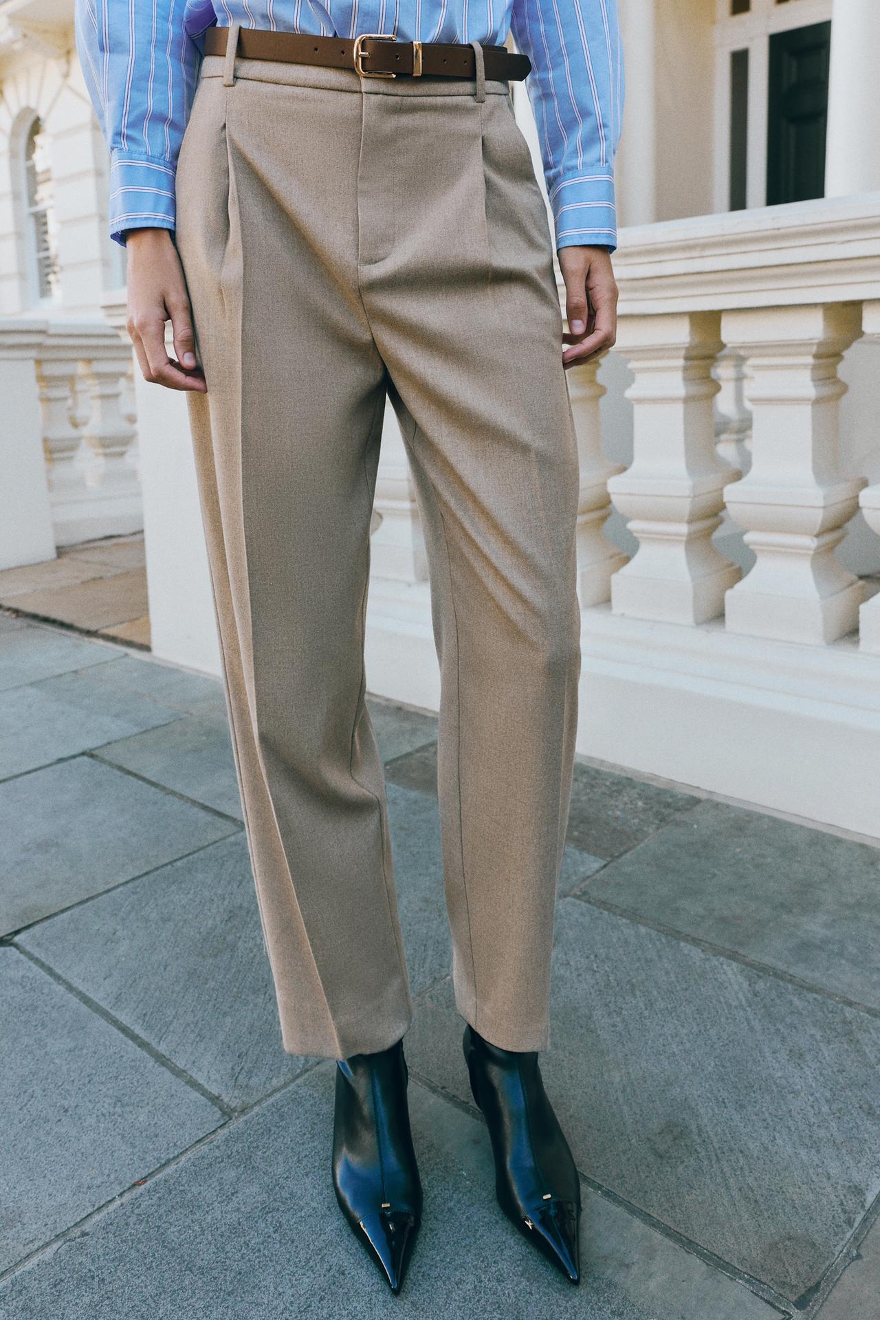 BELTED ANKLE PANTS — Sand / Marl
