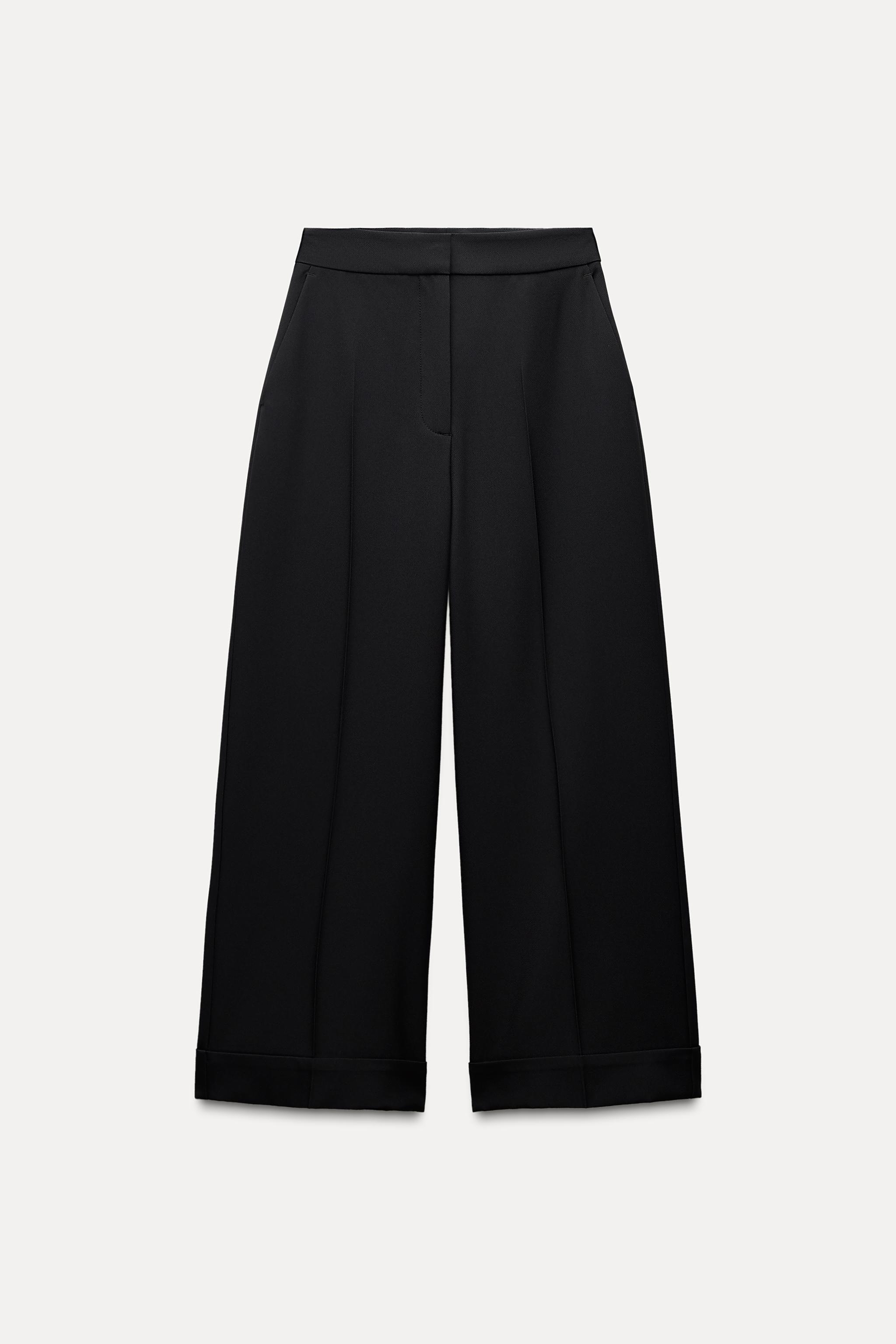 WIDE LEG PANTS WITH TURNED UP CUFFS - Black | ZARA Mexico