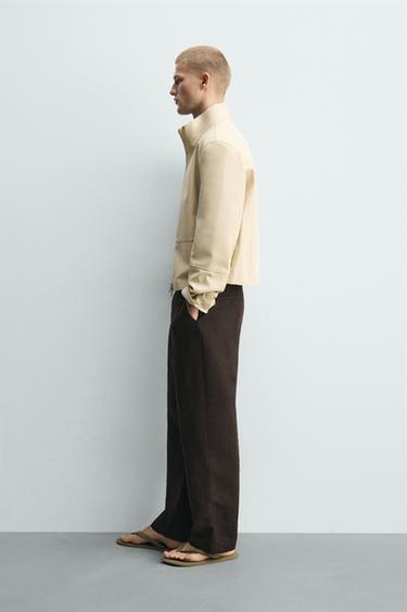 BLOUSON EN CUIR ZIPPÉ - Écru de Zara - Image 3