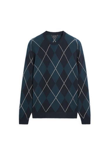 Zara Cotton knit sweater with argyle detail - Lavender