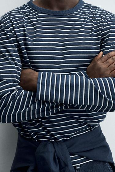 JACQUARD STRIPE T-SHIRT - Blue / Indigo by Zara - Image 4