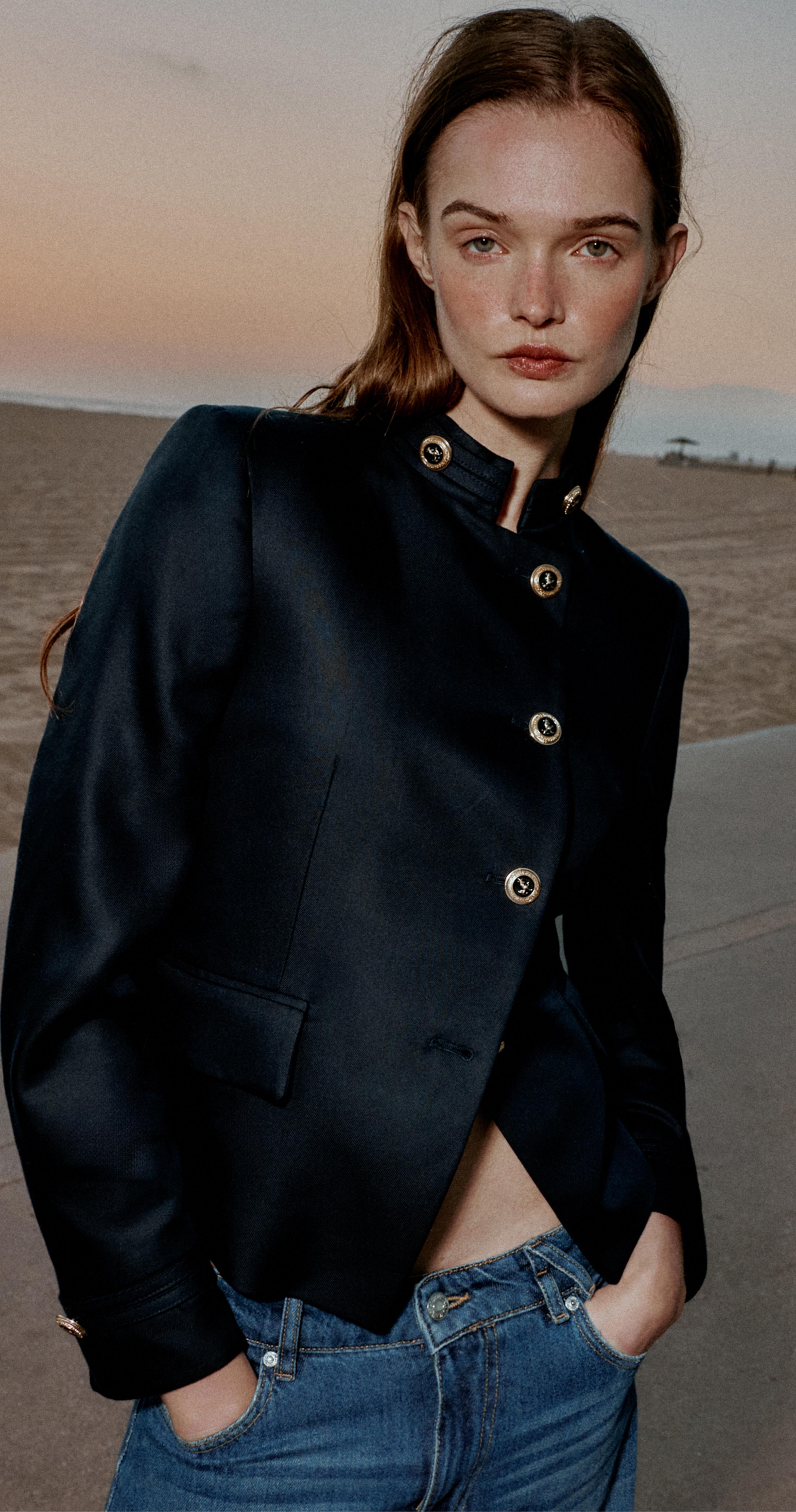 Zara femme ivoire polyester ligne A taille M col rond zippé