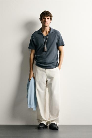 REGULAR FIT OPEN-KNIT POLO SHIRT - Charcoal grey by Zara - Image 0