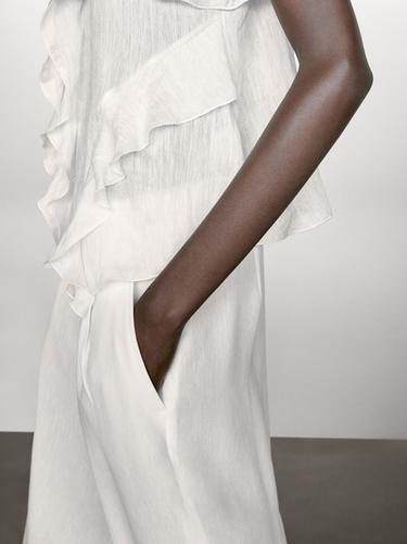 Pantalon palazzo lin à pinces - Blanc cassé de Zara