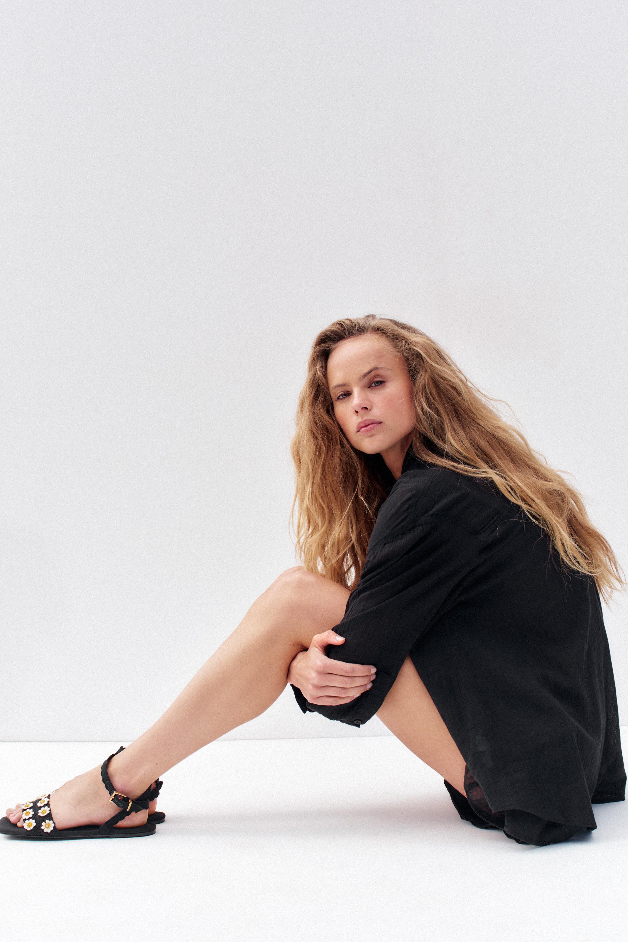 クロシェ編みフラワーサンダル - ブラック | ZARA Japan / 日本