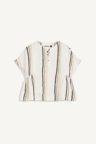 Zara STRIPED BLOUSE - Ecru