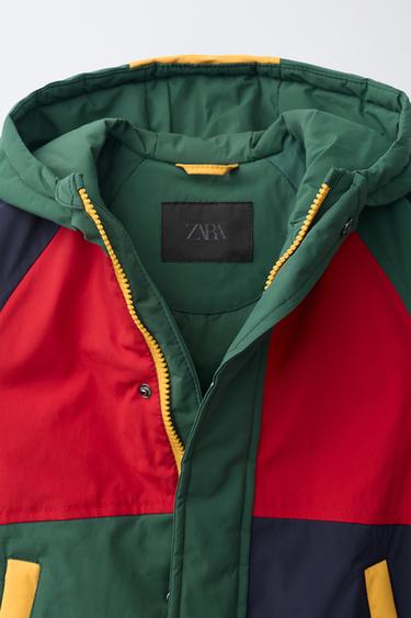 WATER-REPELLENT COLOUR BLOCK PUFFER JACKET - Green by Zara