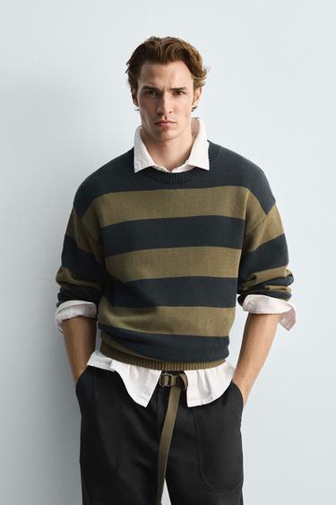 STRIPED JACQUARD SWEATER - Navy blue by Zara