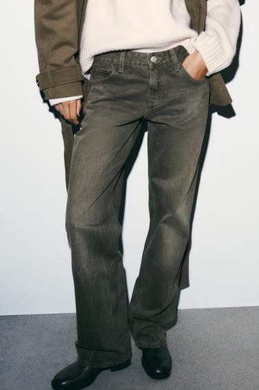 TRF LOW-RISE WIDE-LEG JEANS - Light khaki by Zara