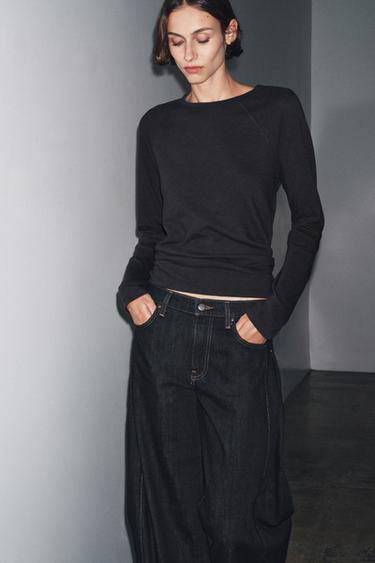 Zara COTTON RAGLAN SLEEVE T-SHIRT - Anthracite grey