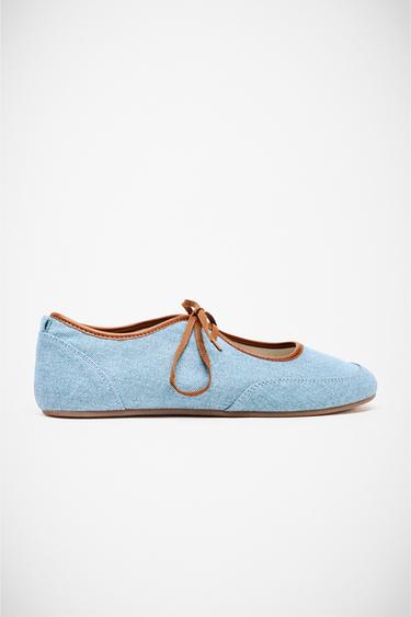 DENIM EFFECT BALLERINA WITH BOW - Denim Blue by Zara