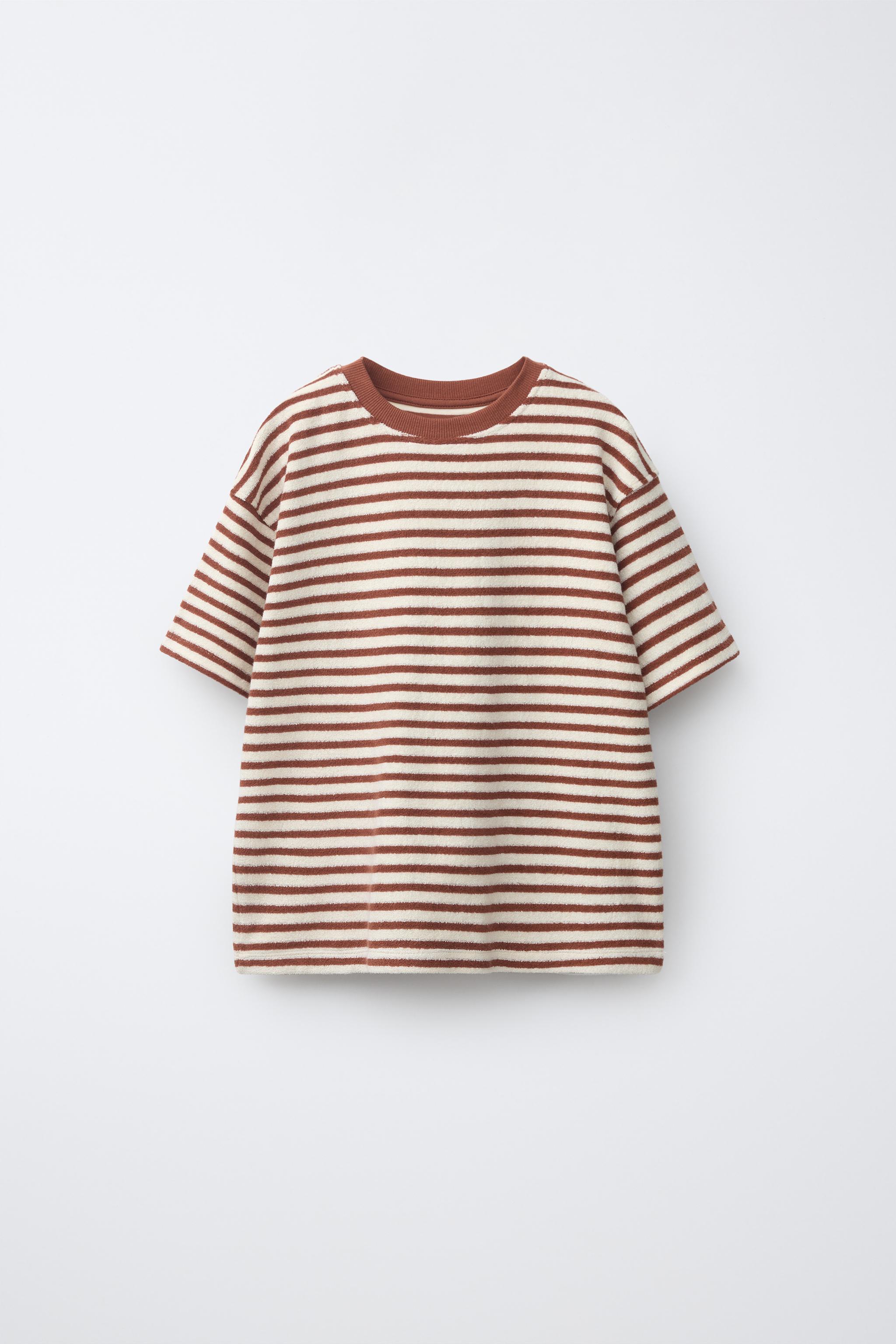 TOWEL EFFECT STRIPED T-SHIRT AND BERMUDA SET - Brown / White