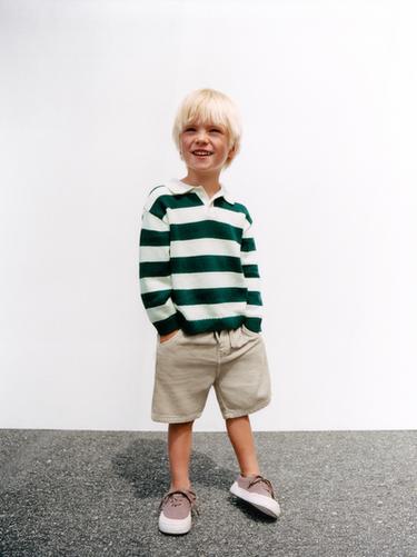 GESTREEPTE POLOTRUI - Ecru / Groen van Zara