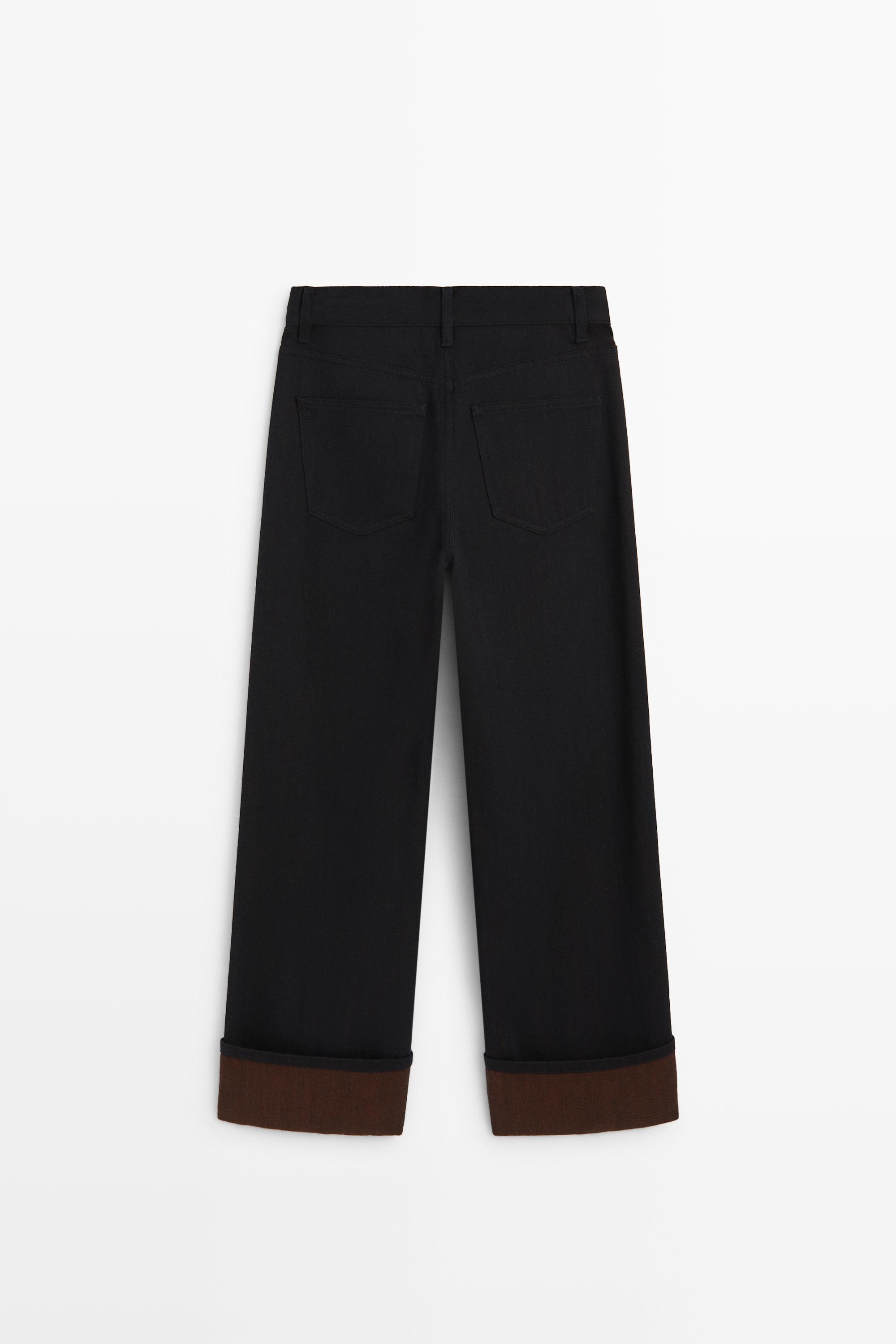 Jean wide leg taille moyenne à revers