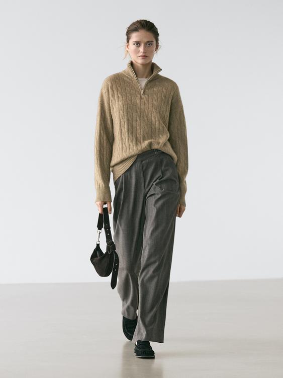 Cashmere knit quarter-zip sweater with high neck