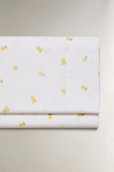 LENZUOLO DI SOPRA IN COTONE CON STAMPA MIMOSA - Bianco sporco di Zara - Immagine 0