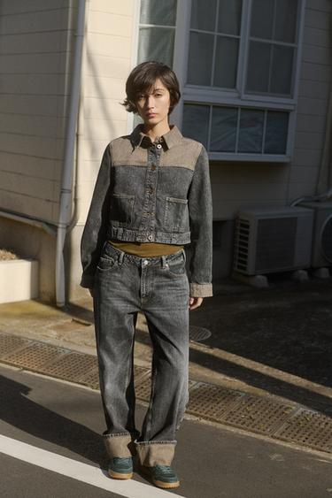 Z1975 ストレート折り返しヘムデニムパンツブラックZaraのZ1975 ストレート折り返しヘムデニムパンツ - ブラック 